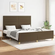 Łóżka - Lumarko Rama łóżka z zagłówkiem, ciemnobrązowa 180x200 cm obita tkaniną - miniaturka - grafika 1