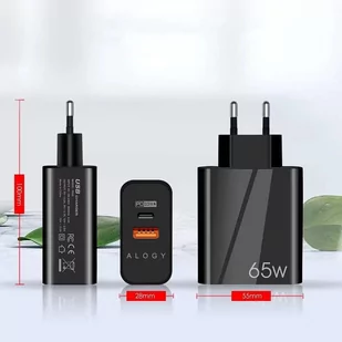 Ładowarka sieciowa szybka Alogy Quick Charge QC 3.0 USB-A + USB-C PD 65W czarna - Ładowarki do telefonów - miniaturka - grafika 4