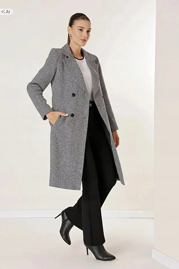 DWURZĘDOWY PŁASZCZ MELANŻOWY W STYLU ELEGANCKIM XL 5IA