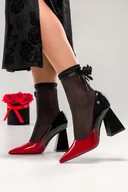 Czółenka - Czerwone czółenka damskie lakierowane ombre na geometrycznym obcasie ze skórzaną wkładką Casu ER24WX2-BR - miniaturka - grafika 1