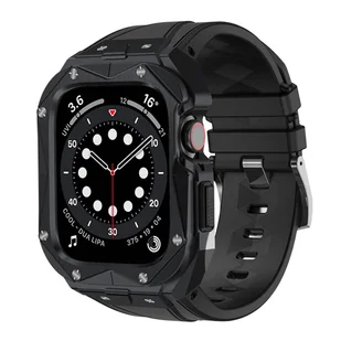 Kingxbar CYF140 2w1 pasek Apple Watch Ultra, SE, 8, 7, 6, 5, 4, 3, 2, 1 (49, 45, 44, 42  mm) z wbudowanym pancernym etui ze stali nierdzewnej czarny - Akcesoria do smartwatchy - miniaturka - grafika 1