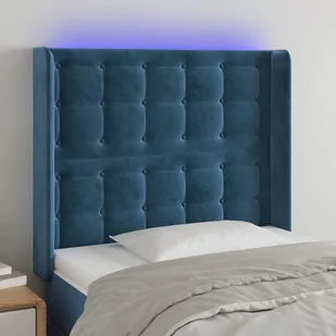 vidaXL Zagłówek do łóżka z LED ciemnoniebieski 83x16x118/128cm tkanina - Inne meble do sypialni - miniaturka - grafika 1