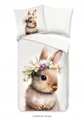 Pościel dla dzieci - Pościel dla dziecka beżowa króliczek królik w wianku 135x200 mikrofibra - miniaturka - grafika 1