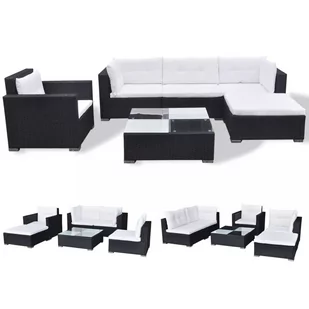 vidaXL 6 częściowy zestaw wypoczynkowy do ogrodu poduszki rattan PE czarny 41874 41874 - Meble ogrodowe - miniaturka - grafika 1