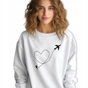 Biała Bluza Damska Dresowa LOVE TRAVELING Zabawne Wzory Rozmiar S - Bluzy damskie - miniaturka - grafika 1