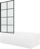 Wanny - Mexen Cubik wanna prostokątna 160 x 70 cm z obudową i parawanem 1-skrzydłowym 80 cm, czarny wzór fix - 550316070X9308007077 - miniaturka - grafika 1