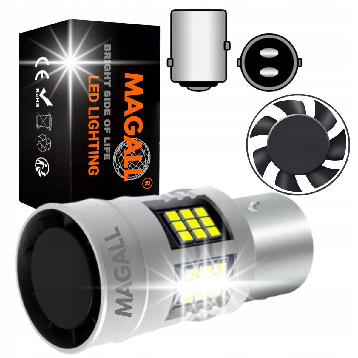 ŻARÓWKA LED P21/5W BAY15D 1157 MAGALL FAN-CAN BIAŁE CANBUS DRL POSTOJOWE