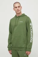 Bluzy męskie - Columbia bluza męska kolor zielony z kapturem z nadrukiem - miniaturka - grafika 1