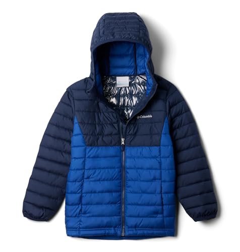 Columbia - Powder Lite 2 Hooded Jacket, Kurtka z kapturem dla dzieci, Mountain Blue/Collegiate Navy, 2090023