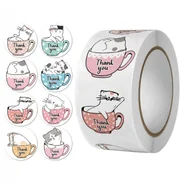 Dekoratorstwo - 500 Sztuk Naklejek Thank You Z Kotem Na Taśmie Średnica 25Mm Dekoracyjne Naklejki Samoprzylepne Etykiety Nnk09 - miniaturka - grafika 1