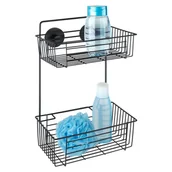 Półki łazienkowe - Czarna ścienna dwupoziomowa półka łazienkowa Wenko Vacuum-Loc® Pavia - miniaturka - grafika 1