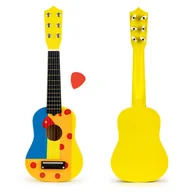 Zabawki interaktywne dla dzieci - Gitara dla dzieci drewniana metalowe struny kostka- żółta ECOTOYS - miniaturka - grafika 1