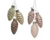 Bombki - Mini Bombki szklane szyszki do dekoracji 2,5x6cm 3 sztuki Perłowe / różowe - miniaturka - grafika 1