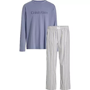 Spodenki męskie - Calvin Klein Męskie spodnie L/S zestaw piżamowy, Flt Stn Tp, Chbry Strpe_flt Stn Btm, L - grafika 1