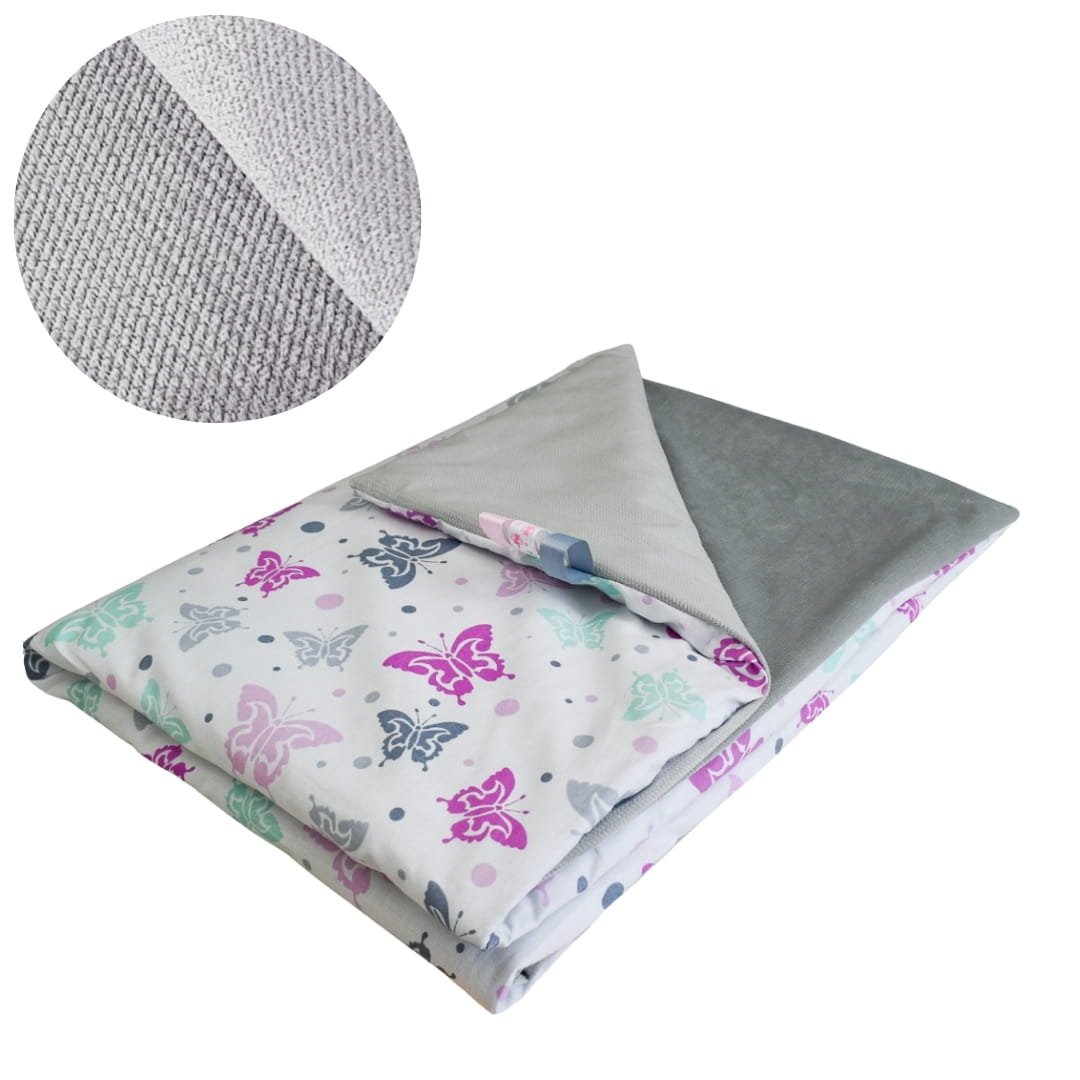 Kocyk Dziecięcy 75x100 Ocieplany Motylki/Szary Bawełna/Velvet Polski Producent