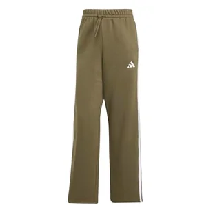adidas Kobiety ESSENTIALS 3-STRIPES OPEN HEM FLEECE PANTS, olive strata/white, XL - Spodnie rowerowe - miniaturka - grafika 1