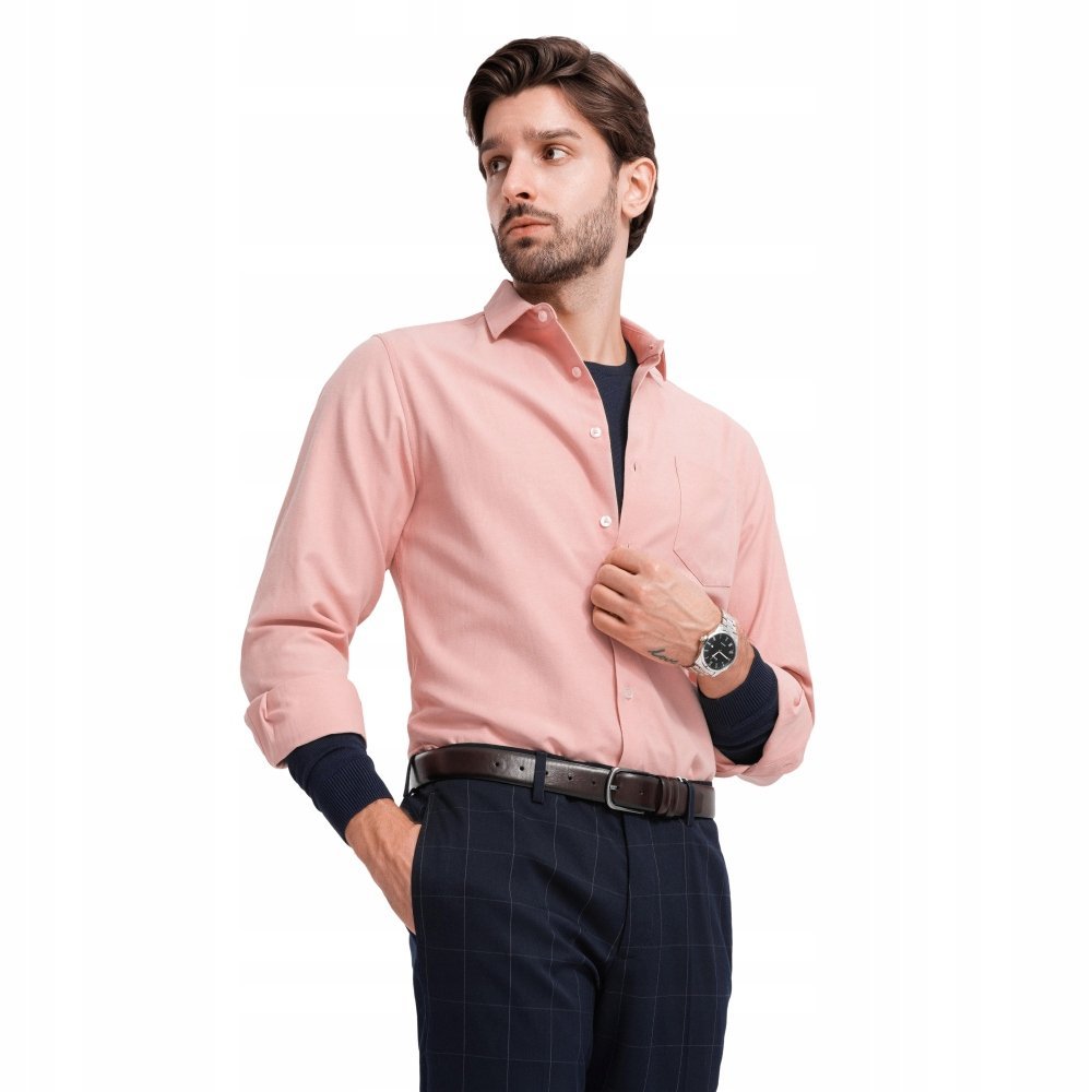Męska koszula z kieszenią REGULAR FIT różowa V5 OM-SHCS-0148 S