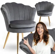 Krzesła - Krzesło Tapicerowane Welurowe Do Toaletki Sypialni Glamour VIOLA Szare - miniaturka - grafika 1