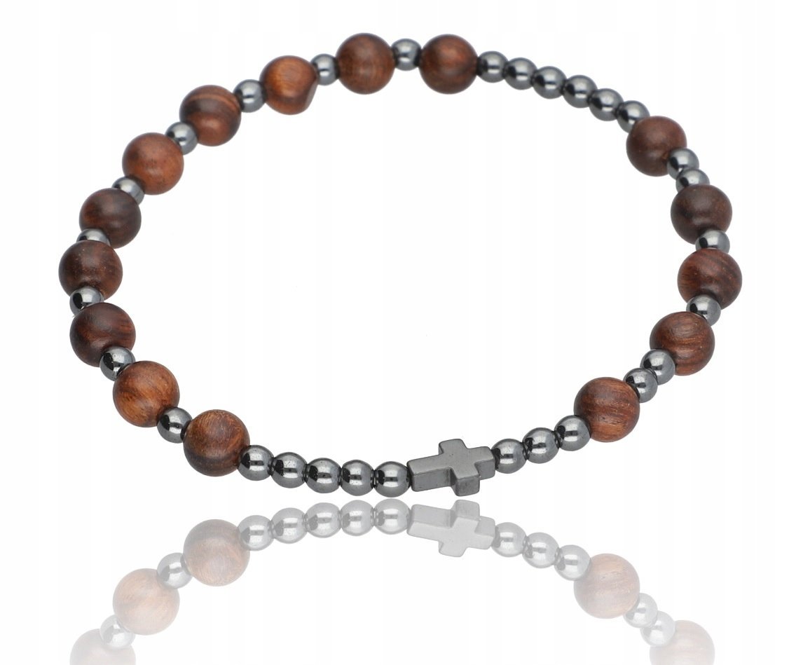 Bransoletka różaniec drewno HIT kamień naturalny