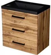 Szafki łazienkowe - Szafka łazienkowa dąb naturalny 60 cm FOKUS NEW LOFT z umywalką czarną - miniaturka - grafika 1