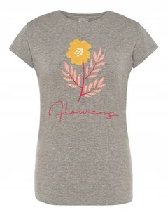 T-Shirt damski modny nadruk Flowers Kwiaty r.XL - Koszulki i topy damskie - miniaturka - grafika 1