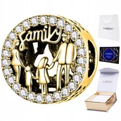 Wisiorki - CHARMS ZŁOTY Koralik z Rodziną Napis Family Miłość z Cyrkoniami SREBRO 925 - miniaturka - grafika 1