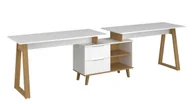 Biurka - Elior Białe duże podwójne biurko z regałem H8-F67 - miniaturka - grafika 1