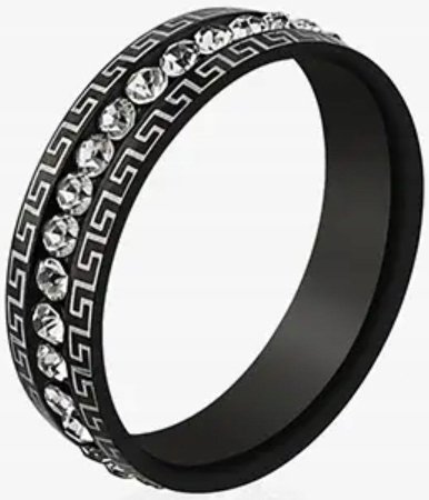 Czarny Pierścień Grecki Klucz z Brylantami Wzór Sygnet Ring Stal Szlachetna
