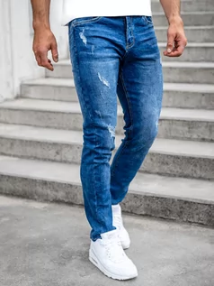 Spodnie męskie - Granatowe spodnie jeansowe męskie regular fit Denley K10009-1 - grafika 1