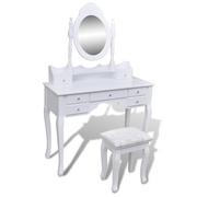 Toaletki - vidaXL Biała toaletka z taboretem, lustrem i 7 szufladami XXL - miniaturka - grafika 1