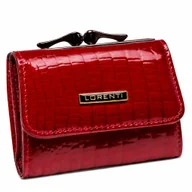 Portfele - Mały portfel damski skórzany czerwony LORENTI rfid elegancki lakierowany na zatrzask i bigiel - miniaturka - grafika 1