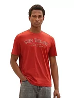Koszulki męskie - T-shirt męski TOM TAILOR z nadrukiem logo wykonany z bawełny, 14302-aksamitna czerwień, S - miniaturka - grafika 1