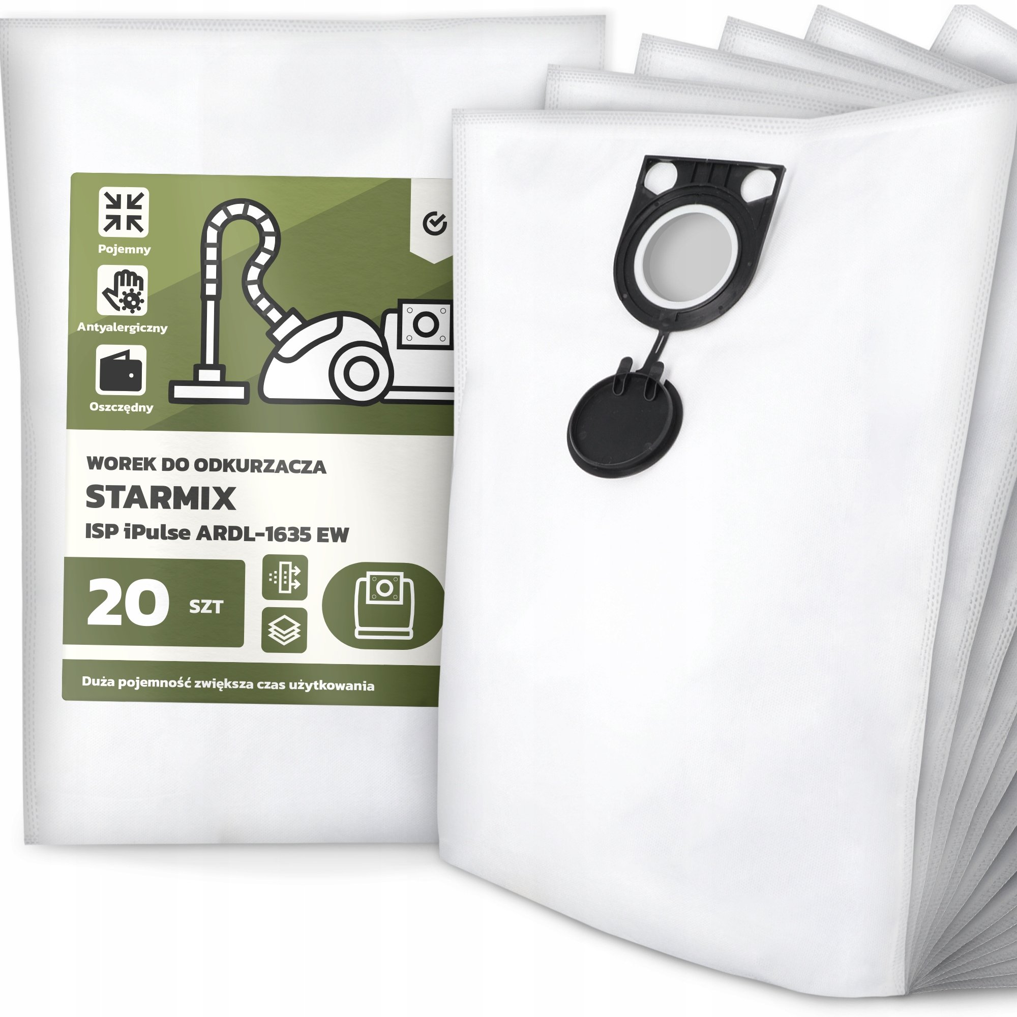 20x Worek do Odkurzacza Starmix Isp iPulse ARDL-1635 Ew Syntetyczny G9