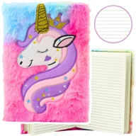 Zeszyty szkolne - Pluszowy Zeszyt Notatnik W Linie Jednorożec Ze Złotym Rogiem A5 80 Kartek LEAN - miniaturka - grafika 1
