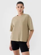 Koszulki i topy damskie - 4F T-shirt regular z waflowej dzianiny damski - beżowy L - miniaturka - grafika 1