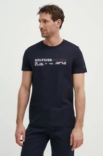 Koszulki męskie - Tommy Hilfiger t-shirt bawełniany męski kolor granatowy z nadrukiem - grafika 1