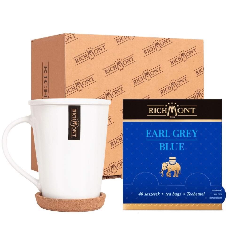 Zestaw Herbata Richmont Earl Grey 40 saszetek Kubek, Wieczko, Podstawka