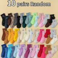 Skarpetki dla dzieci - TEMU Zestaw 10 par skarpetek sportowych o średniej długości w jednolitym kolorze z wzorem kreskówkowym, oddychające i wygodne, w stylu casual, - miniaturka - grafika 1