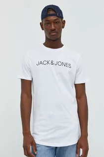 Koszulki męskie - Jack & Jones t-shirt bawełniany kolor biały z aplikacją - grafika 1