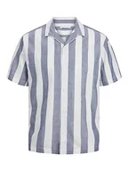 Koszule męskie - JACK & JONES Męska koszula JPRSUMMER lniana w paski S/S LN koszula, Navy Blazer/Stripes: Relaxed Fit, L, Granatowy blezer/paski: luźny krój, L - miniaturka - grafika 1