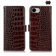 Etui i futerały do telefonów - Premium Krokodyl z wytłaczaną górną warstwą skórzanego etui na telefon ze skóry bydlęcej do modeli iPhone i Samsung Galaxy Brown For iPhone 16e - miniaturka - grafika 1