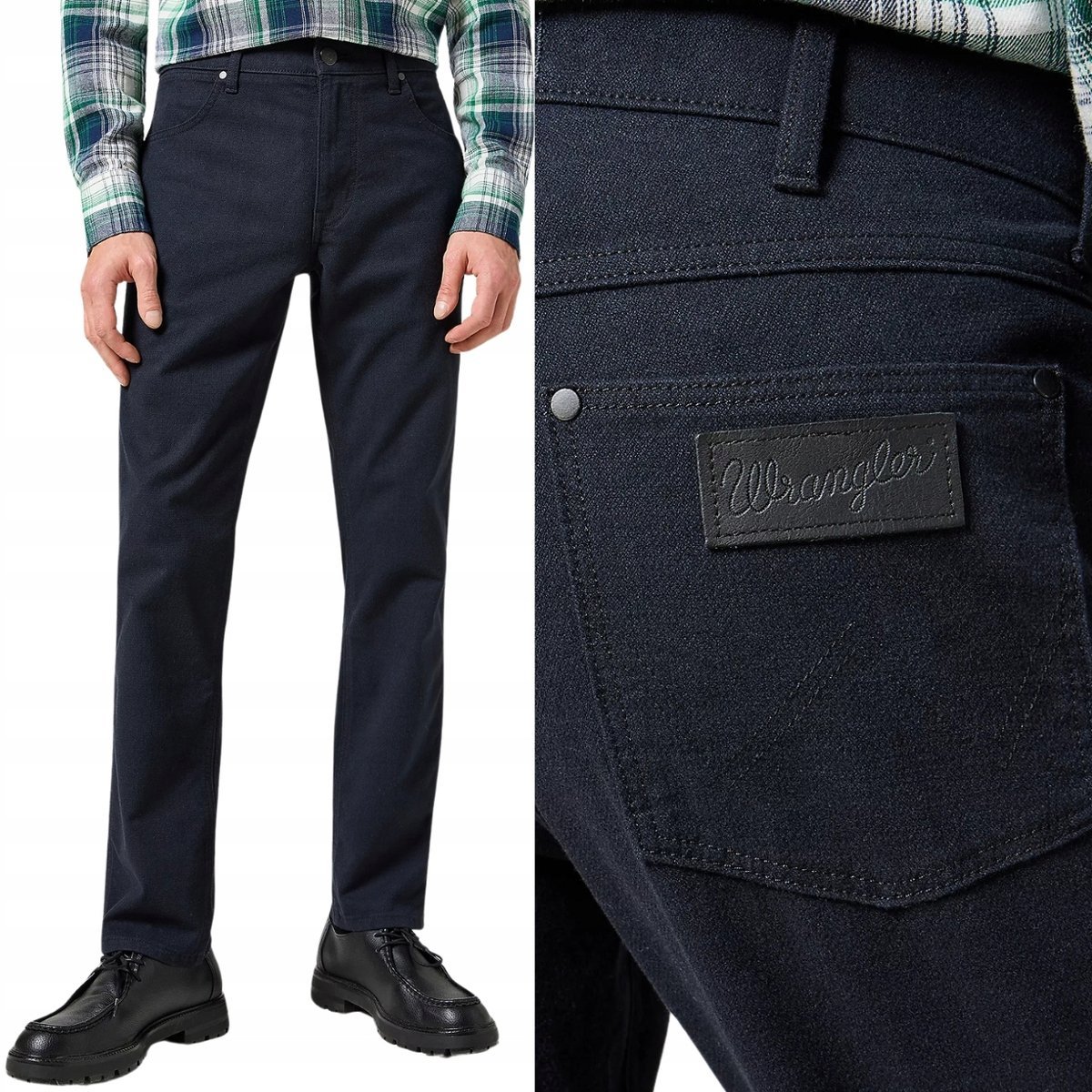 Wrangler GREENSBORO Dark Navy PROSTE GRANATOWE SPODNIE MATERIAŁOWE W31 L30