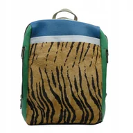 Torebki damskie - Plecak skórzany ze skrawków oryginalny pojemny kieszenie mieści A4 OLIVKA - miniaturka - grafika 1