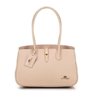 Torebki damskie - Skórzana torebka shopper z chwostem beżowa - miniaturka - grafika 1