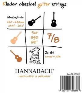 Hannabach 653091 Klassikgitarrensaiten Serie 890 7/8 Kindergitarre Mensur: 62-64cm - E1 653091 - Struny gitarowe  - miniaturka - grafika 1