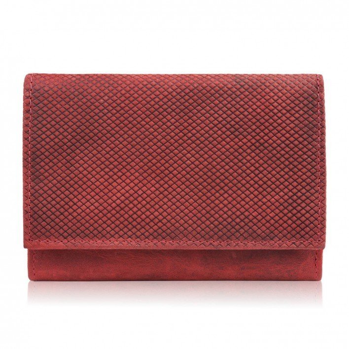 Portfel Damski Skórzany We Wzory Geometryczne Duży Vintage Czerwony Rfid Paolo Peruzzi T-112-Hrd