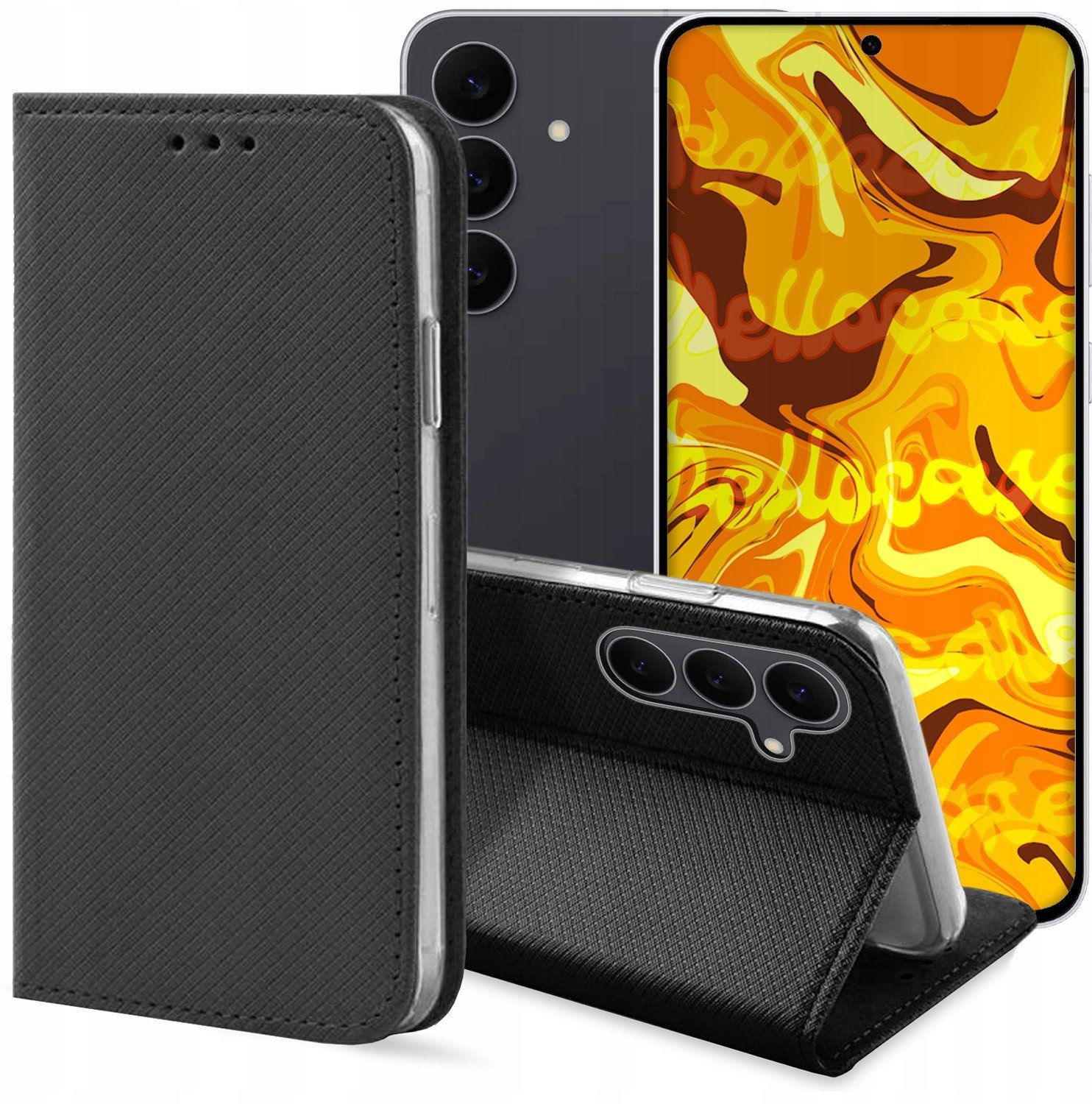 ETUI Z KLAPKĄ DO SAMSUNG GALAXY S25 FE CZARNE ZAMYKANE MAGNETYCZNE KABURA