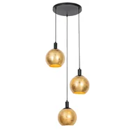 Lampy sufitowe - QAZQA Designerska lampa wisząca czarna ze złotym szkłem 3-punktowa - Bert - miniaturka - grafika 1