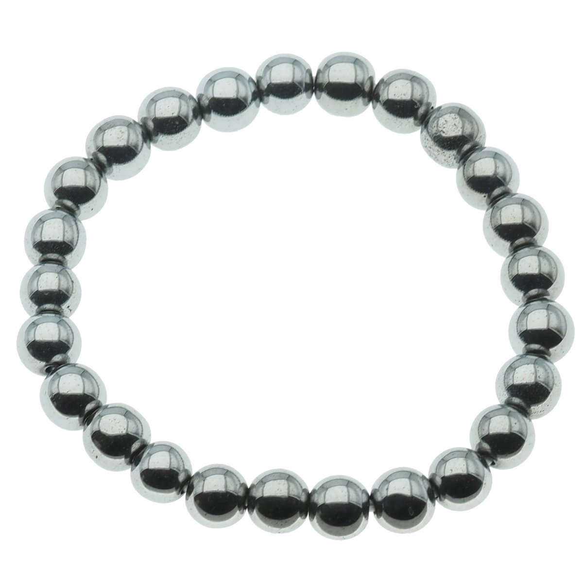 Bransoletka na gumce - Hematyt srebrny kulki 8 mm