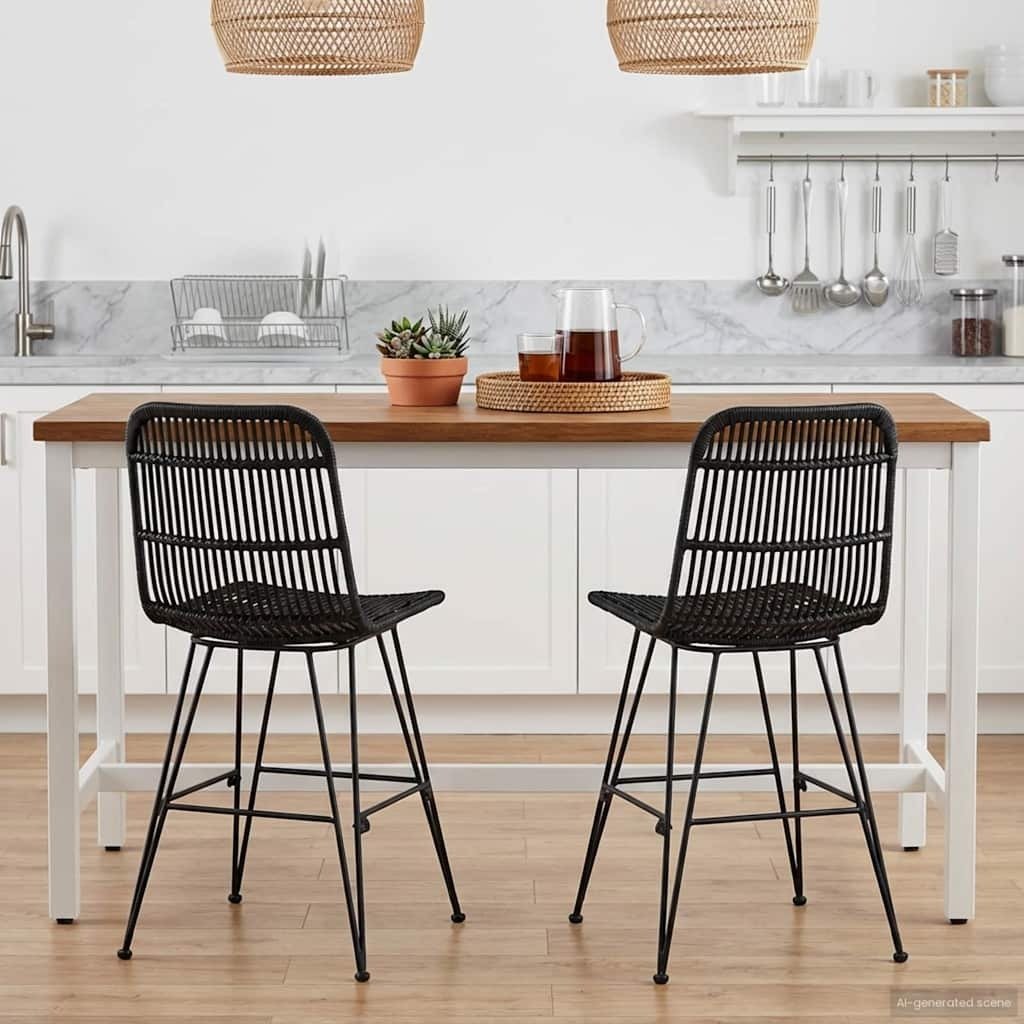 vidaXL vidaXL Krzesło jadalniane 2 pcs Czarny 41 x 55 x 85 cm Rattan i Stal